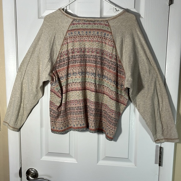 SO blue sigrid olsen VTG Y2K raglan slv cotton crop top boho geo multi color 2X - Picture 13 of 13